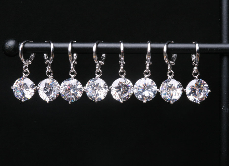 10% OFF,Set of 7,Discount Diamond Cubic Zirconia Earrings,bridesmaid earrings,Large cz earrings,wedding jewelry,Cubic zirconia earr