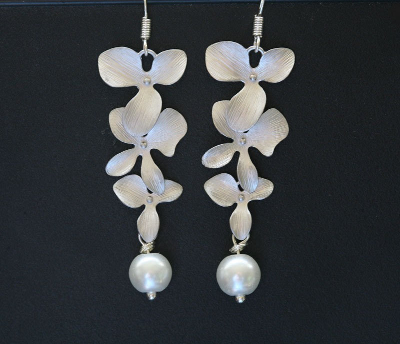 Romantic Trio Orchid And Pearl Earring,great Bridesmaid Gift,flower Girl