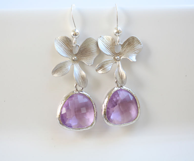 Pink Amethyst Earrings,stone In Bezel,orchid Flower Earrings,flower Jewelry,bridesmaid Gifts,wedding Jewelry,bridesmaid Earrings