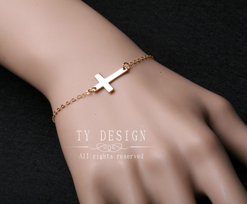 Sideways cross,Gold sideways cross bracelet,Gossip girl,religious,handcrafted small cross,daily jewelry