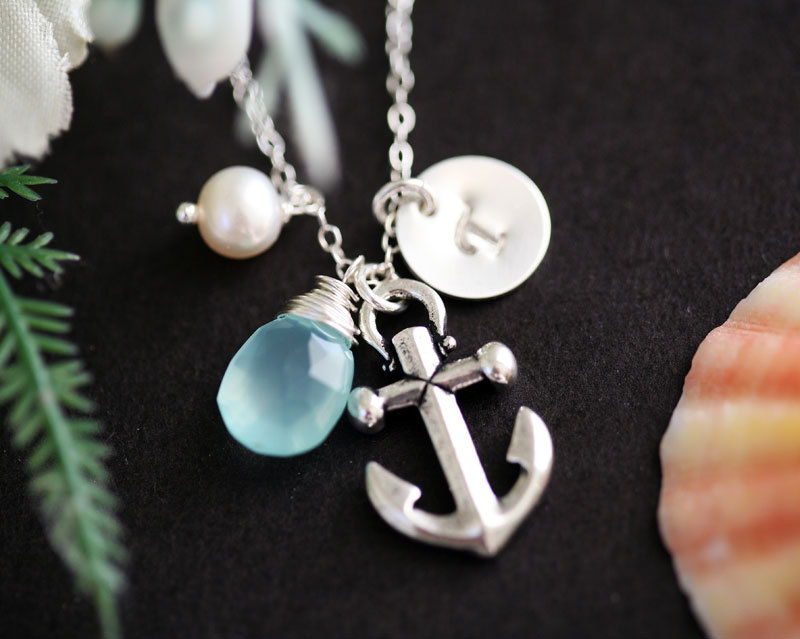 Anchor Necklace,personalized Necklace,pearl,sailors Anchor,wedding Jewelry,bridesmaid Gifts,daily Jewelry,strength,