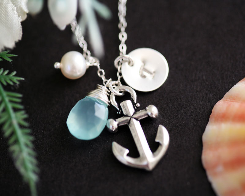 Anchor Necklace,personalized Necklace,pearl,sailors Anchor,wedding