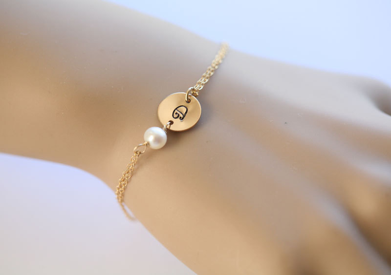 Initial Bracelet,gold Filled Adjustable Bracelet,wire Wrapped Pearl,everyday Jewelry,bridesmaid Gifts,wedding Jewelry,friendship