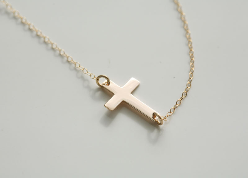Gold Filled Tiny Cross Necklace,blessed Necklace,simply Daily Jewelry,sideways Cross,gold Filled Necklace