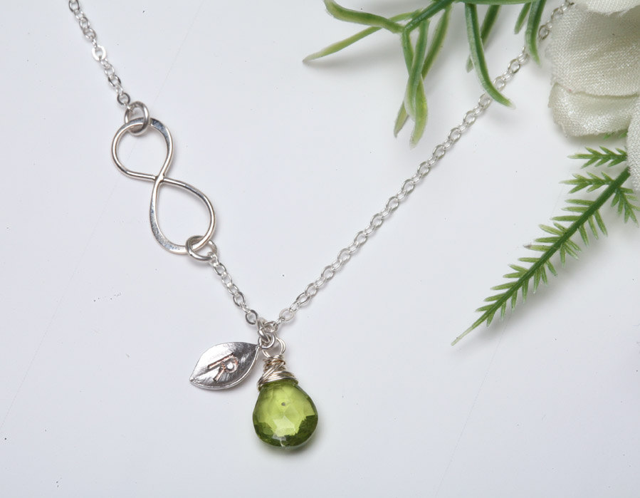 Infinity Necklace With Initial Charm,sideways,custom Stone,leaf Necklace,friendship,personalized Initial,everyday