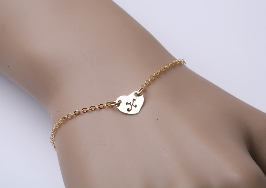 Gold Heart initial,Heart bracelet,custom Initial 14k gold filled bracelet,anniversary gift,wedding jewelry,mother jewelry