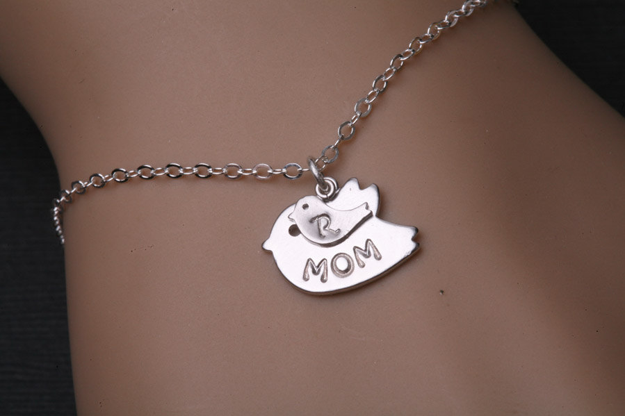 Mother Bracelet,bird Initial,one Baby,bird Initial Bracelet,gradema,family Bracelet,mom Bird Baby,babyshower Gift