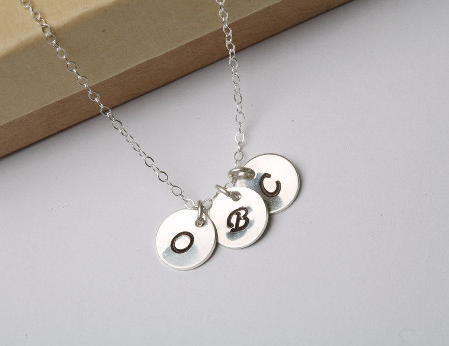 THICK,Three Small initial letter discs Necklace,Custom birthstone,Family,Daily Jewelry,Monogram,Sterling silver,Sisters,Friends,Couple