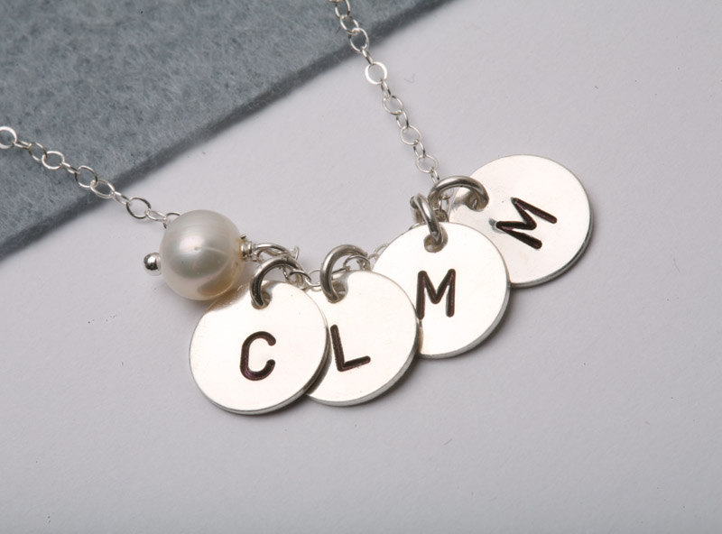  Monogram Sterling Silver Disc Necklace Personalized Engraved :  Handmade Products