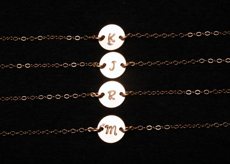 Set of 5,Monogram Necklace, GOLD Initial Disc Charm Necklace,Small initial letter charm,Bridesmaids Gifts, Mother's Jewelry,Daily Jewelry