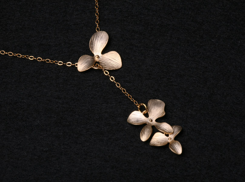 Orchid Flower Gold Fill Necklace,Flower jewelry,Bridesmaid gifts,wedding jewelry gift,Flower girl,Best friends