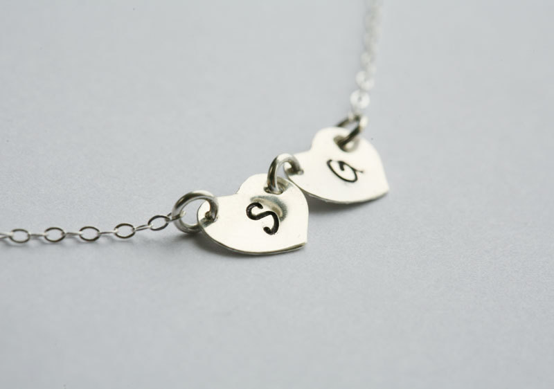 Tiny heart initial necklace,Monogram Necklace,Bridesmaid gifts,couple,family necklace,Mom and bay,couple