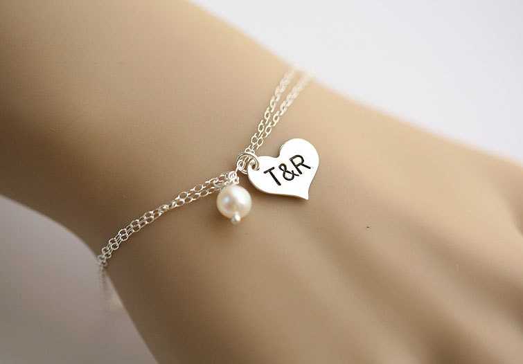 Two Become One,heart Initial,heart Bracelet,custom Initial Sterling ...
