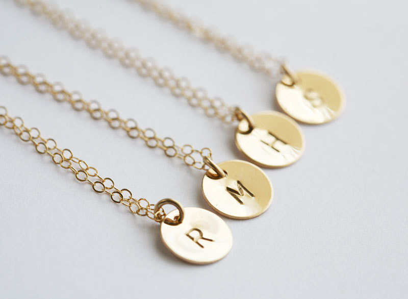 Set Of 5,custom Initial Gold Filled Necklace, Tiny Initial Letter Charm, Everyday Daily Jewelry, Birthday, Bridesmaids Jewelry
