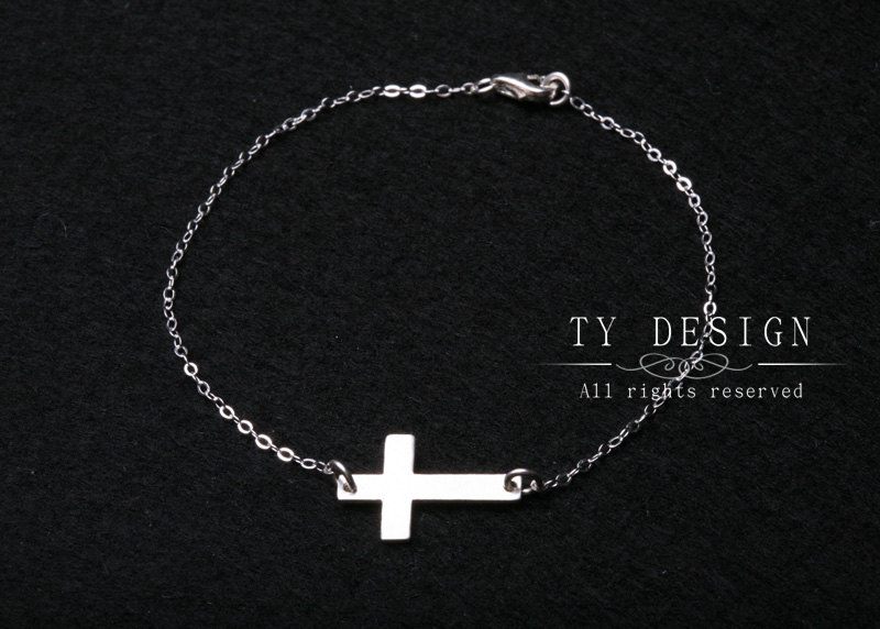 Sideways Cross Bracelet,sterling Silver Handcrafted Cross Bracelet,blessed,gossip Girl,everyday Jewelry,daily Jewelry