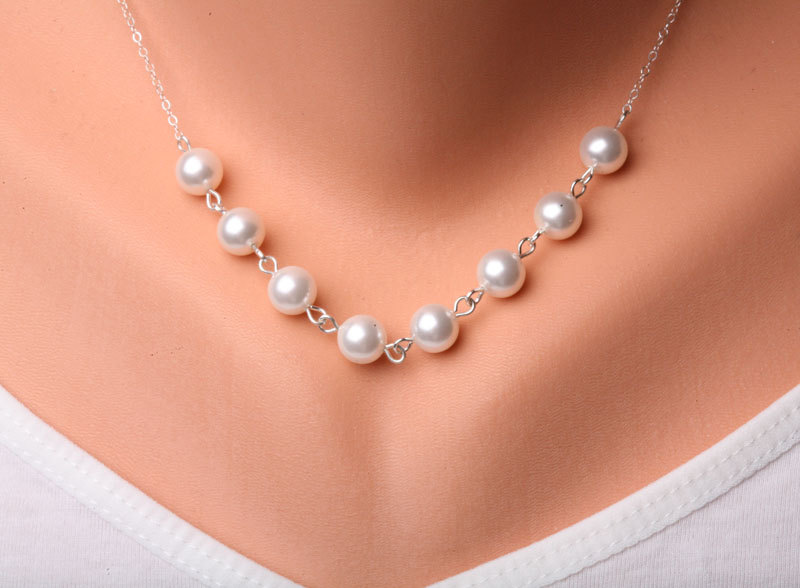 Stringed Pearl Sterling Silver Necklace, Bridesmaid Gift, Bridal Jewelry, Wedding Jewelry