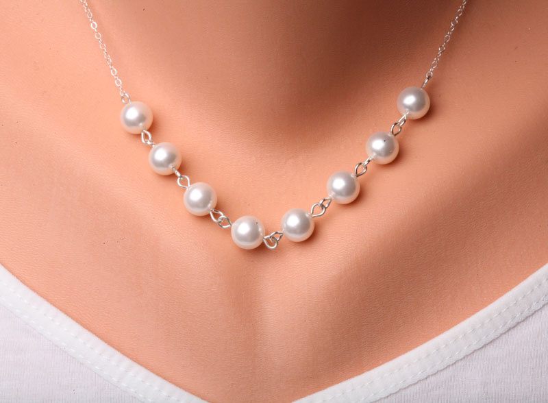 Stringed Pearl Sterling Silver Necklace, Bridesmaid Gift, Bridal