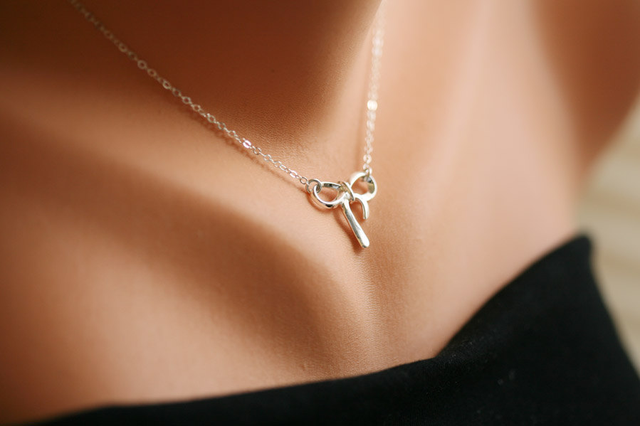 Sterling Silver Bow Necklace,ribbon,knot,tie The Knot,wedding Jewelry,bridal,bridesmaid Gifts,weddings