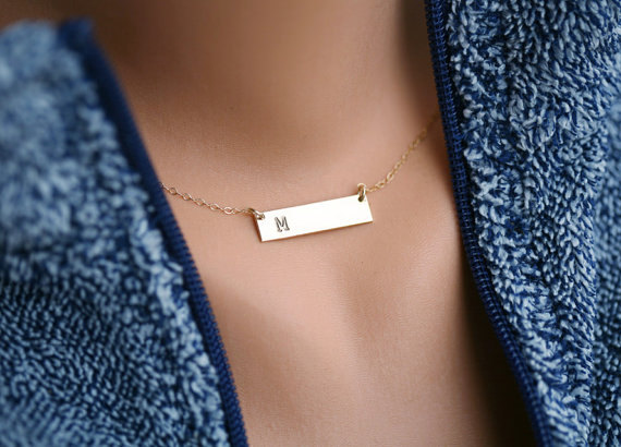 Personalized Bar Necklace, Initial Bar Monogram Necklace, Contemporary Bridesmaid's Jewelry, Initial Rectangle Necklace