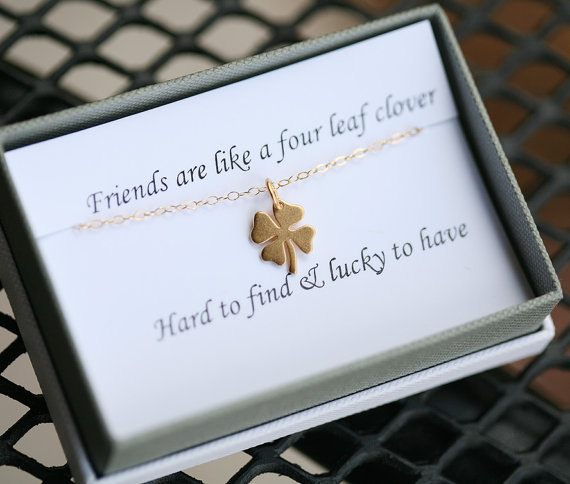Four Leaf Clover Necklace,shamrock Necklace, Gold Shamrock, Friend Gift,graduation Gift,sisterhood,birthday Gift