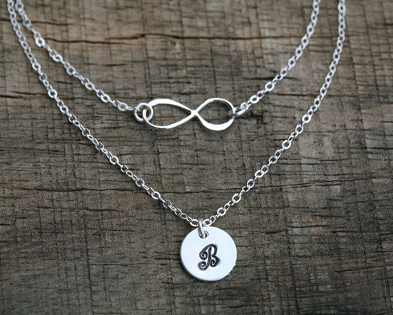 Double Layered Infinity Initial Necklace,personalized Infinity Necklace With Initial,bridesmaid Gifts,layered Infinity And Initial Necklace