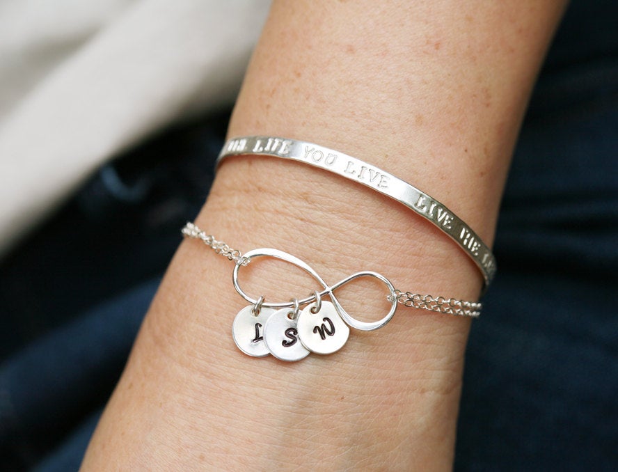Large Sterling Silver Infinity Monogram Bracelet,custom Initial Bracelet,custom Font,mother Love Bracelet, Friend Gift,sisters Bracelet,