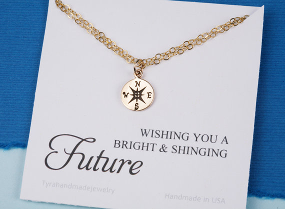Compass Charm Bracelet With Note Card,graduation Gifts,compass Charm,sisterhood,bridesmaid Gifts,friendship Necklace