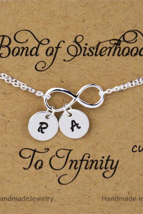 Personalized Infinity Bracelet,hand Stamped Initial,sterling Silver,sister Monogram,custom Font,custom Note Card,family Initials,best Friend