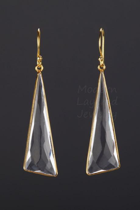 Long triangle quartz earring,scalene clear quartz,large dangle quartz earring,faceted,April birthday gift,Mother's Day gift,anniversary gift