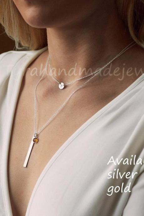 Long Layered initial bar Necklace Set,Vertical Bar Necklace,Monogram necklace,initial necklace,Layering Necklace,Rose Gold Double Necklace
