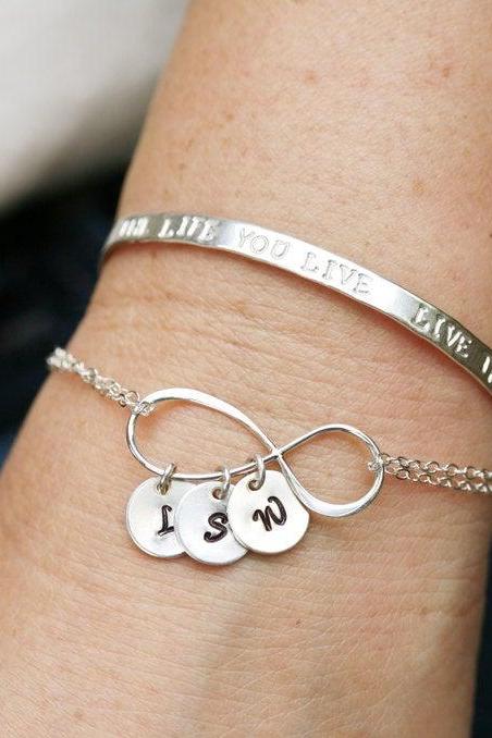 Large Sterling Silver Infinity Monogram Bracelet,custom Initial Bracelet,custom Font,mother Love Bracelet,best Friend Gift,sisters Bracelet,