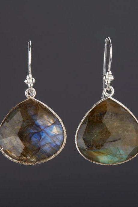 Large labradorite earring,heart shape labradorite,real stone earring,faceted labradorite,birthday gift,Mother's Day gift,anniversary gift