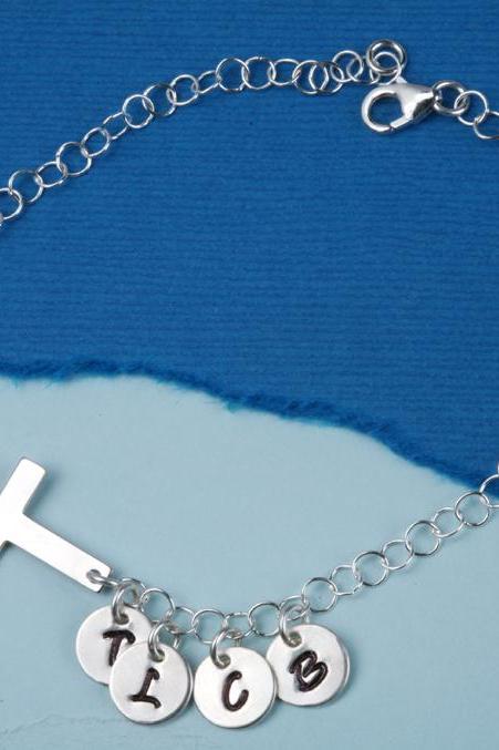 Sideway cross charm initial bracelet,Monogram bracelet,Family bracelet,Blessing,God mother bracelet,Personalized initial bracelet