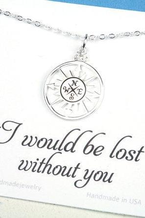 terling silver compass necklace with message card,compass necklace,Friendship necklace,Graduation gift,best friends,bridesmaid gift