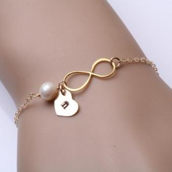 Gold Infinity and heart bracelet,heart initial bracelet,infinity bracelet,bridesmaid gifts,sisterhood,customize birthstone,wedding