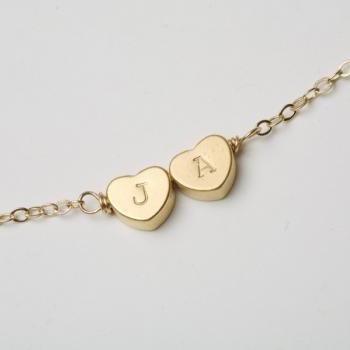Two Heart-shaped Initial Engraved Necklace - Gold