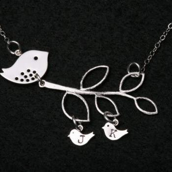 Bird Initial,bird Necklace..