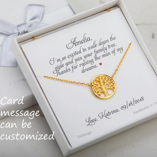 Family Tree Necklace,tree of life,Mother's day gift,Mother of the groom gift,mother in law gift,gift from bride to mom,custom message card